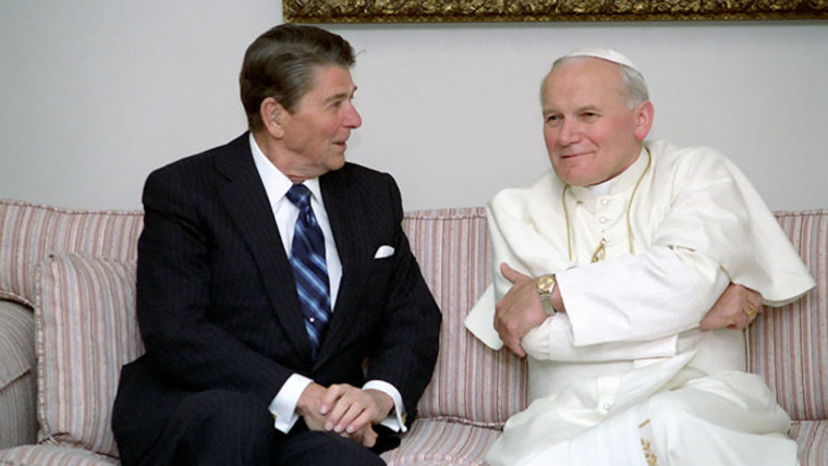 President Reagan meeting with Pope John Paul II in Fairbanks, Alaska. 05/02/1984